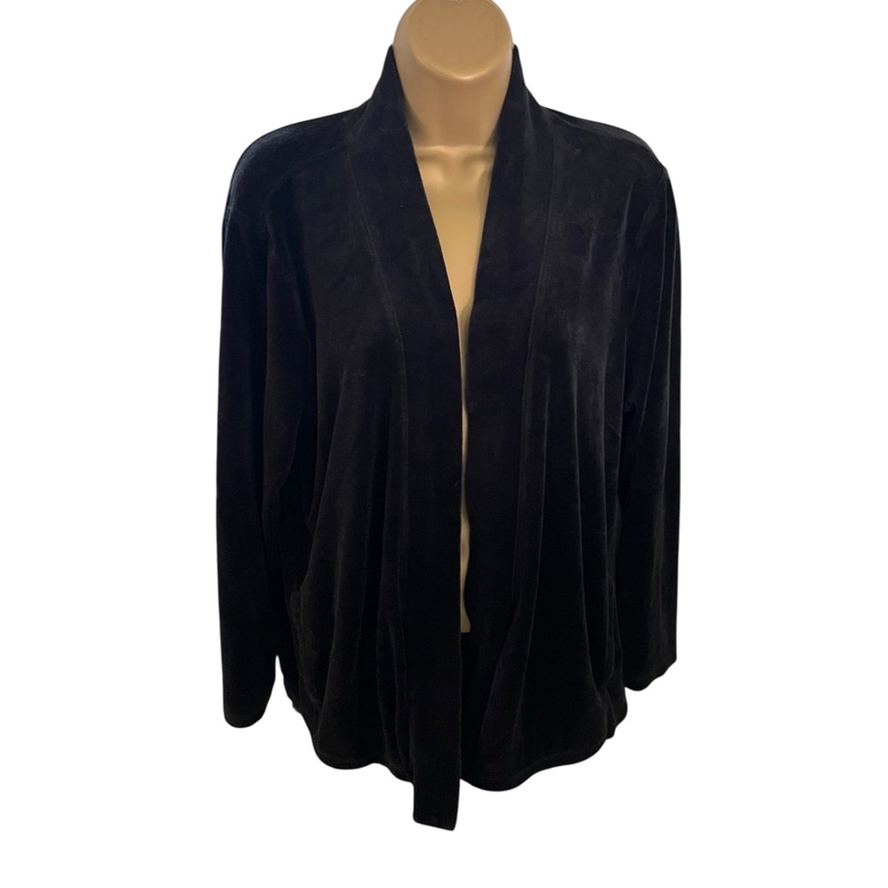 Talbots Black Open-Front Velvet Cardigan